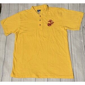 USMC United States Marine Core Polo T Shirt Embroidered Logo Yellow Size Large L